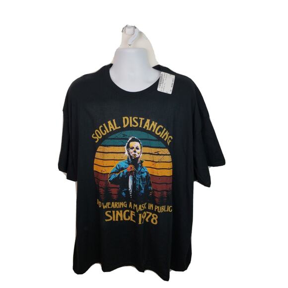 NWT Horror Movie Halloween Michael Myers Social Distancing Black Tshirt Size 3XL - Picture 1 of 5